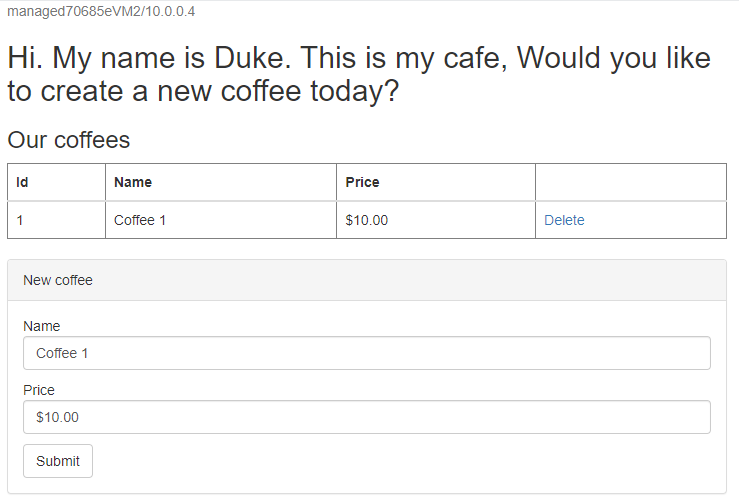 Captura de pantalla de la IU de la aplicación de ejemplo.