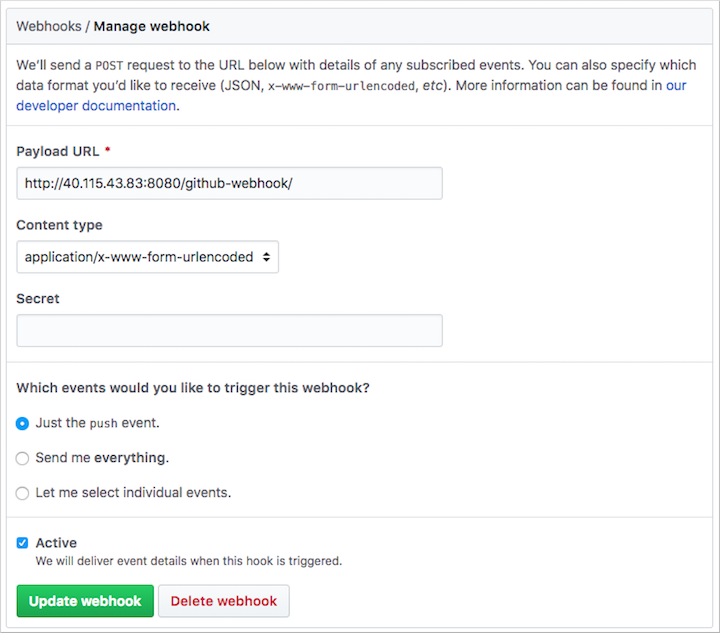 Creación de un webhook de GitHub para Jenkins