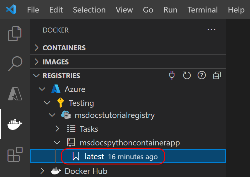 Captura de pantalla que muestra cómo confirmar la información para compilar el contenedor en Azure en Visual Studio Code.