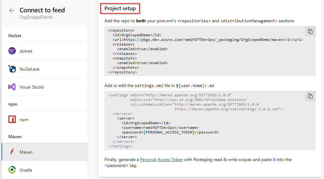 Captura de pantalla que muestra cómo configurar proyectos de Maven.