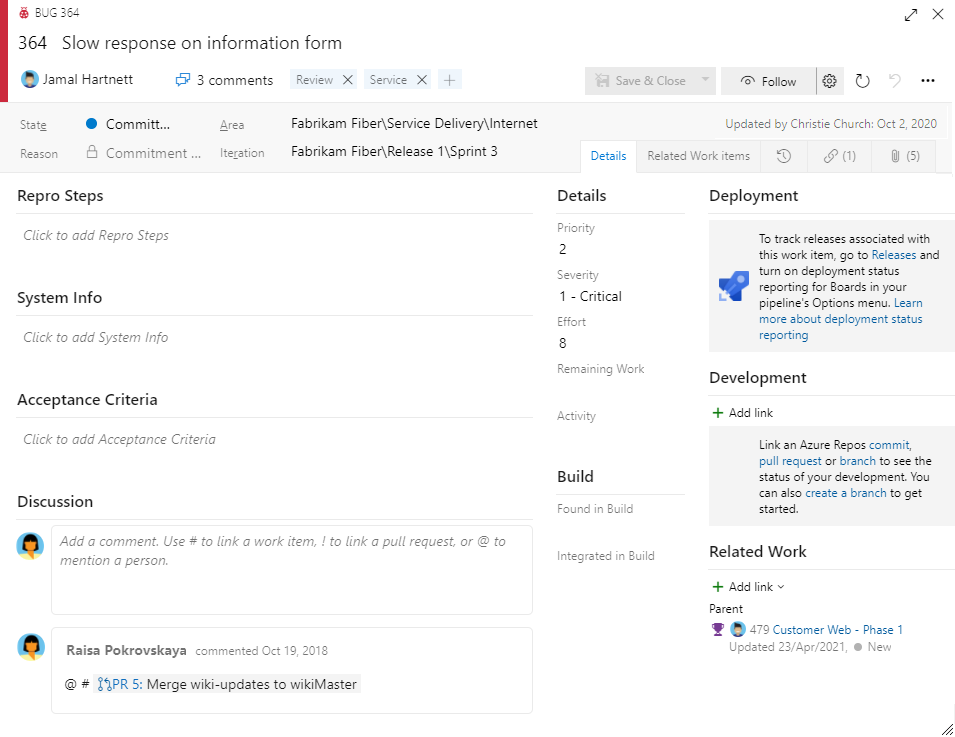 Tipo de elemento de trabajo de error, formulario para el proceso Scrum, Azure DevOps Server 2020 y servicio en la nube.