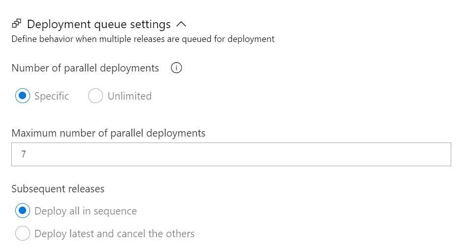 Captura de pantalla que muestra la configuración de la cola de implementación.