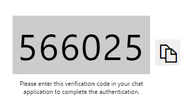 Captura de pantalla del código de verificación proporcionado por Azure Repos.