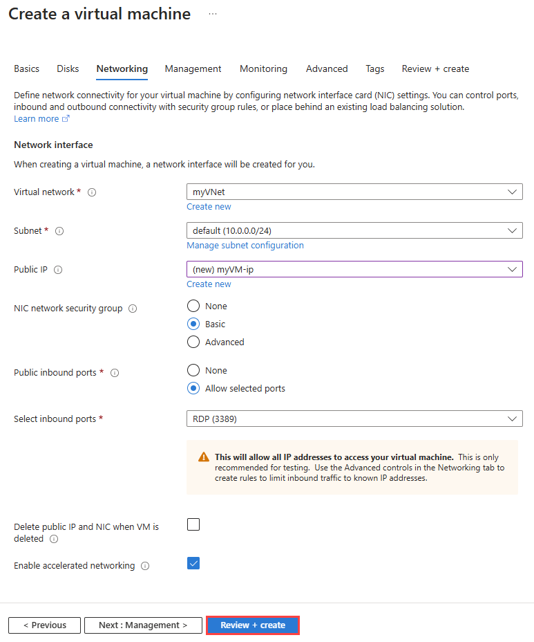 Recorte de pantalla que muestra la pestaña Redes de la creación de una máquina virtual en una zona extendida de Azure.