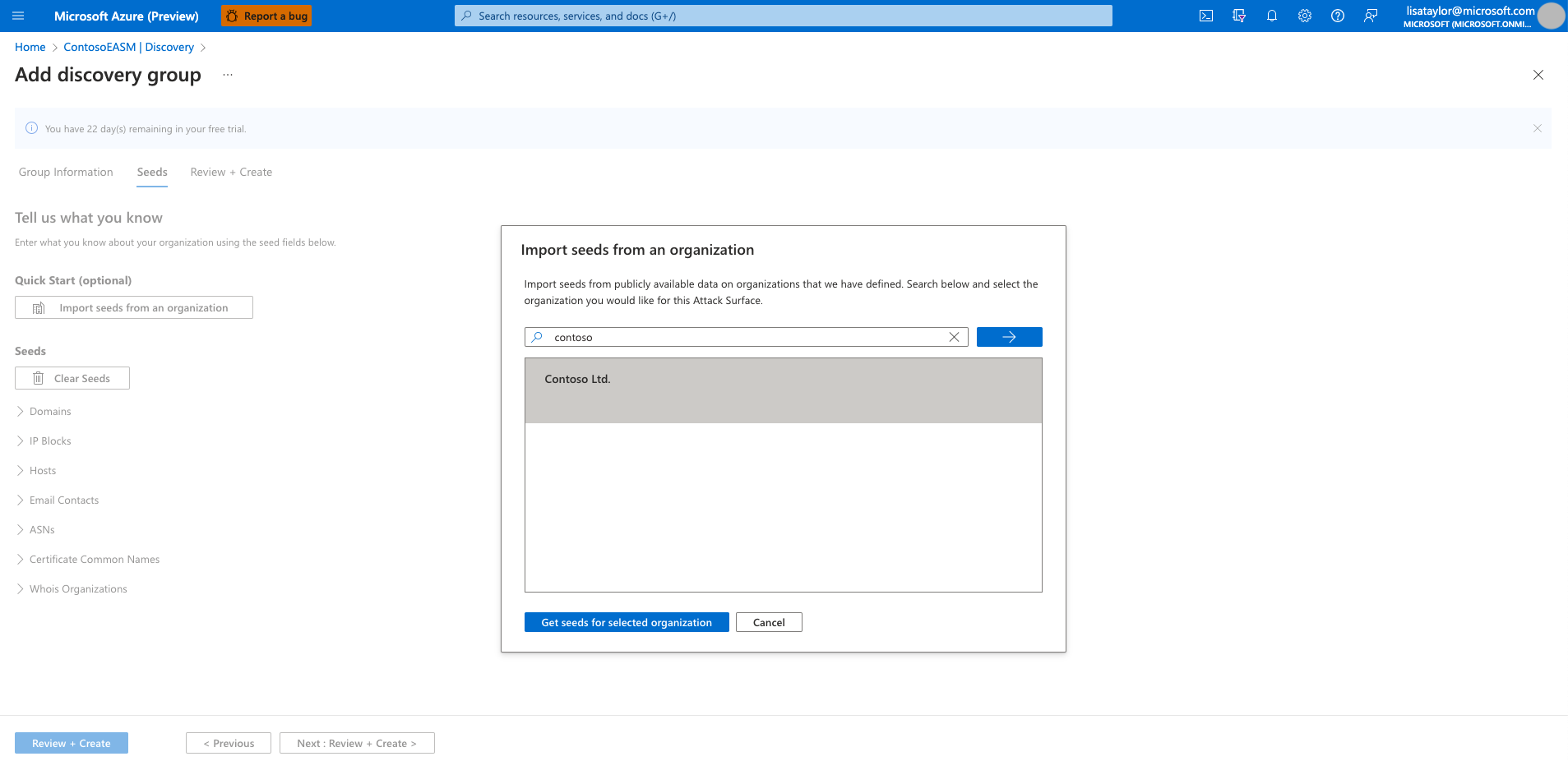 Screenshot that shows a preconfigured attack surface selection screen.