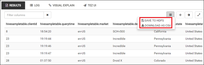 Save result of Apache Hive query.