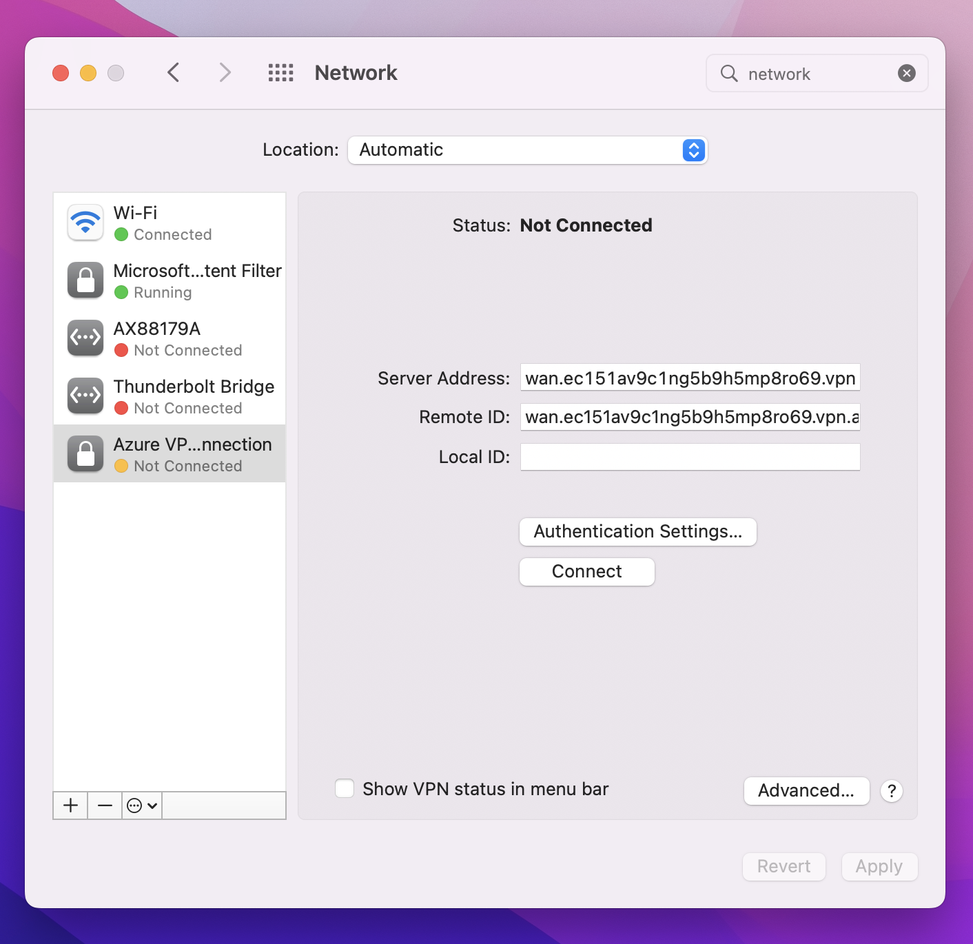 Captura de pantalla que muestra información del servidor pegada en los campos.