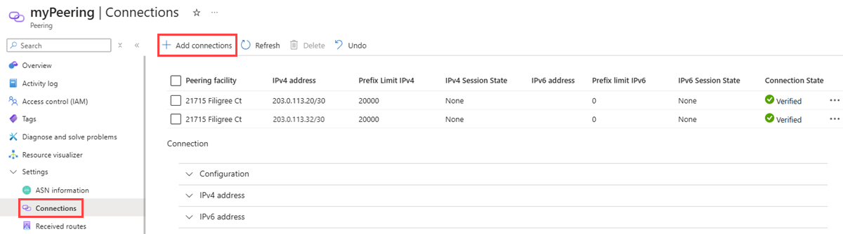 Captura de pantalla que muestra cómo agregar una conexión de emparejamiento.