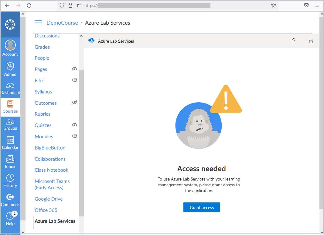 Captura de pantalla de la página para conceder a Azure Lab Services acceso al uso de almacenamiento local para el navegador.
