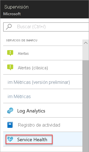 The service health link on Azure Monitor.