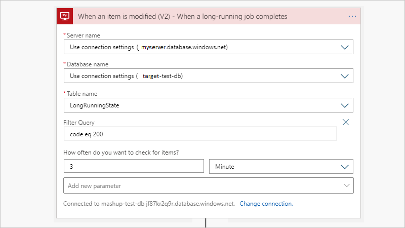 Captura de pantalla que muestra el desencadenador SQL usado para modificar un elemento.