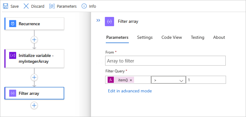 Screenshot showing the designer for a Standard workflow and the finished example for the
