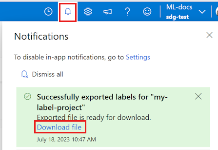 Captura de pantalla que muestra la notificación para la descarga de archivos.