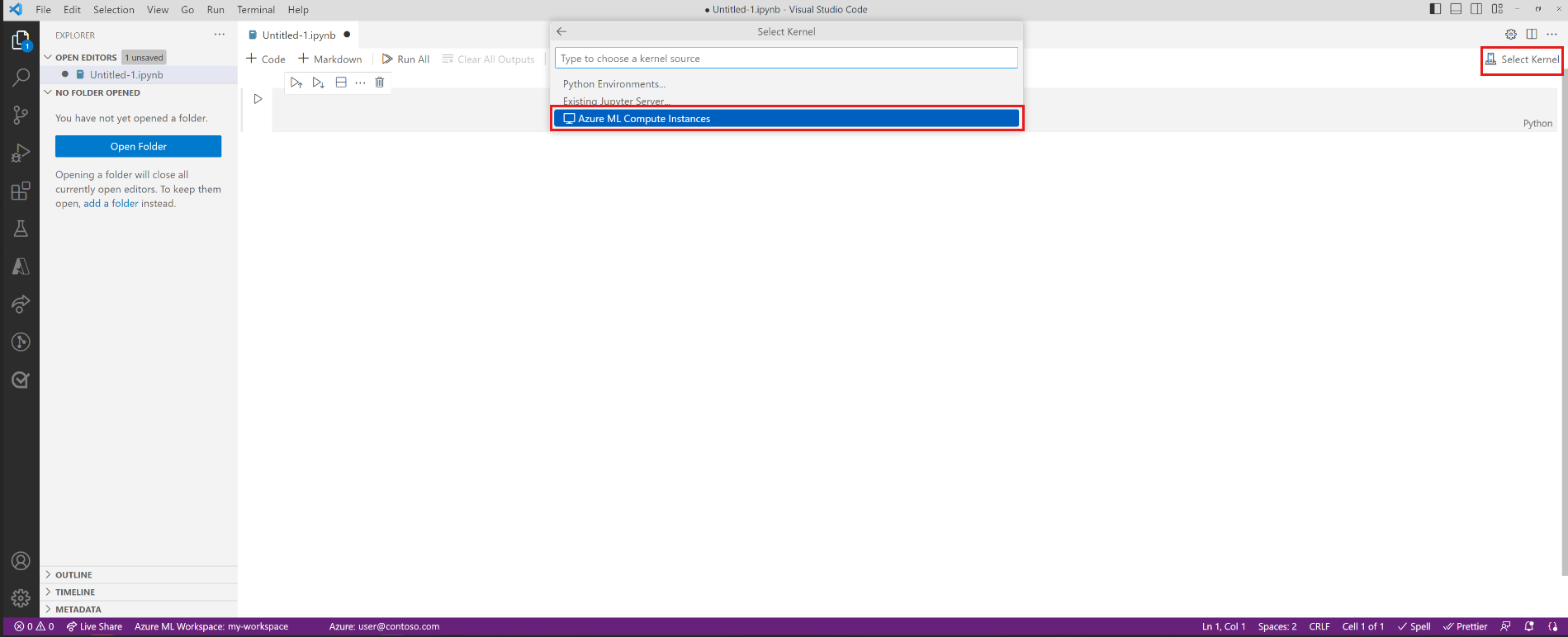 Screenshot shows how to select Jupyter Server.