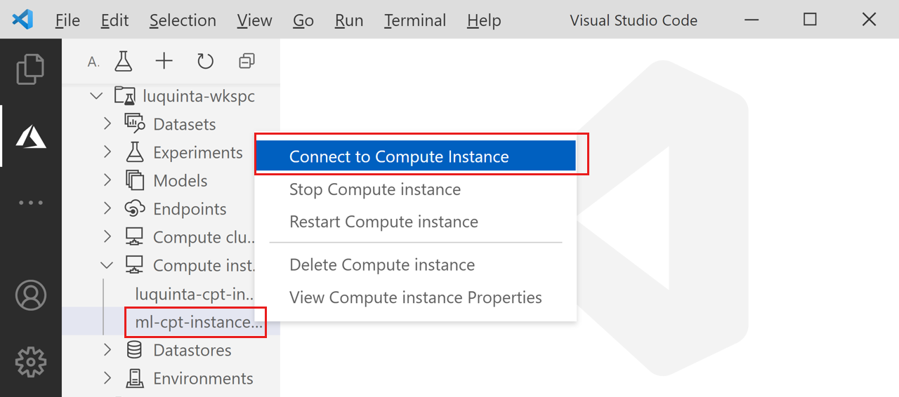 Screenshot shows how to connect to compute instance.