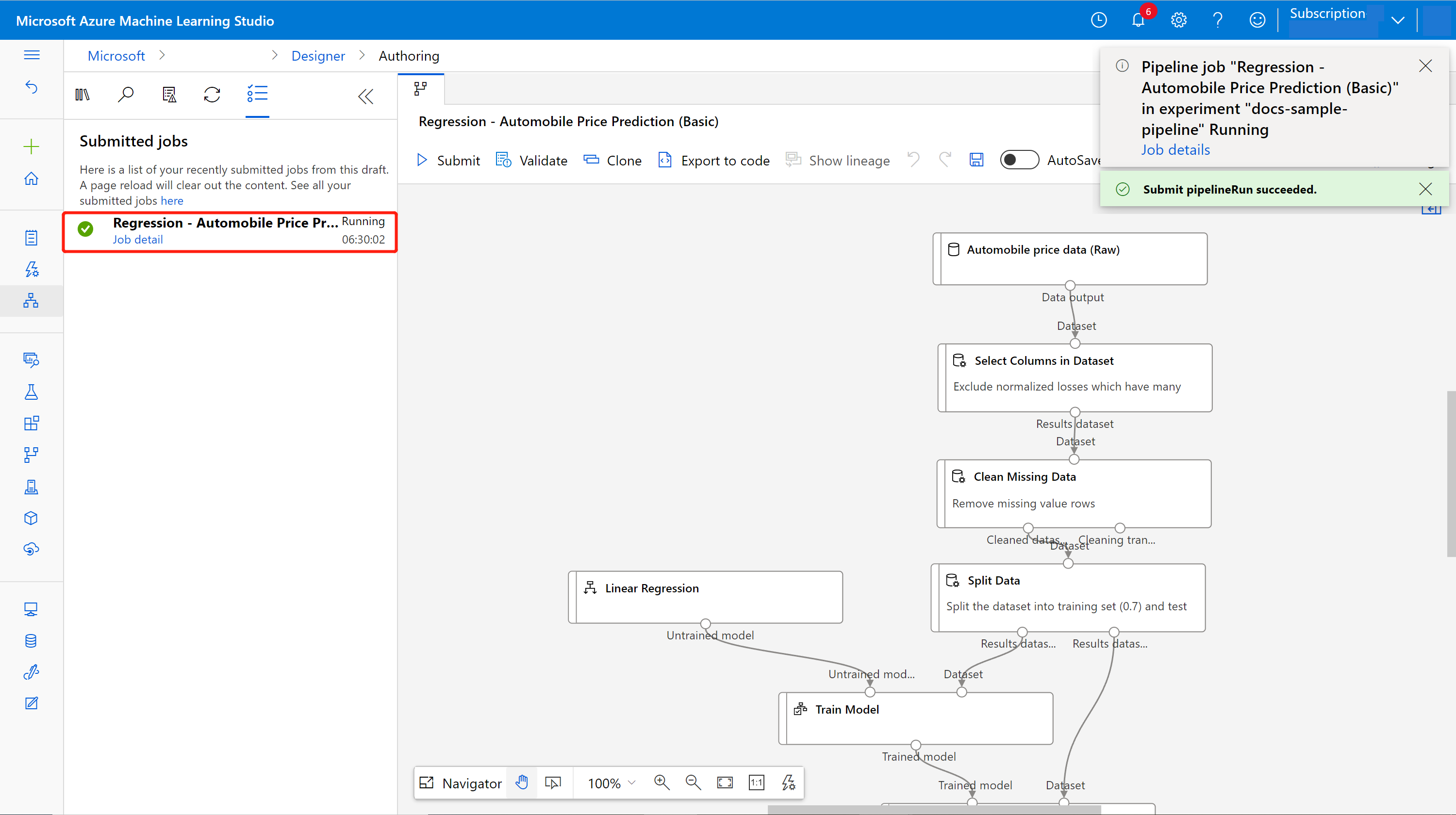 Captura de pantalla que muestra la lista de trabajos enviados.