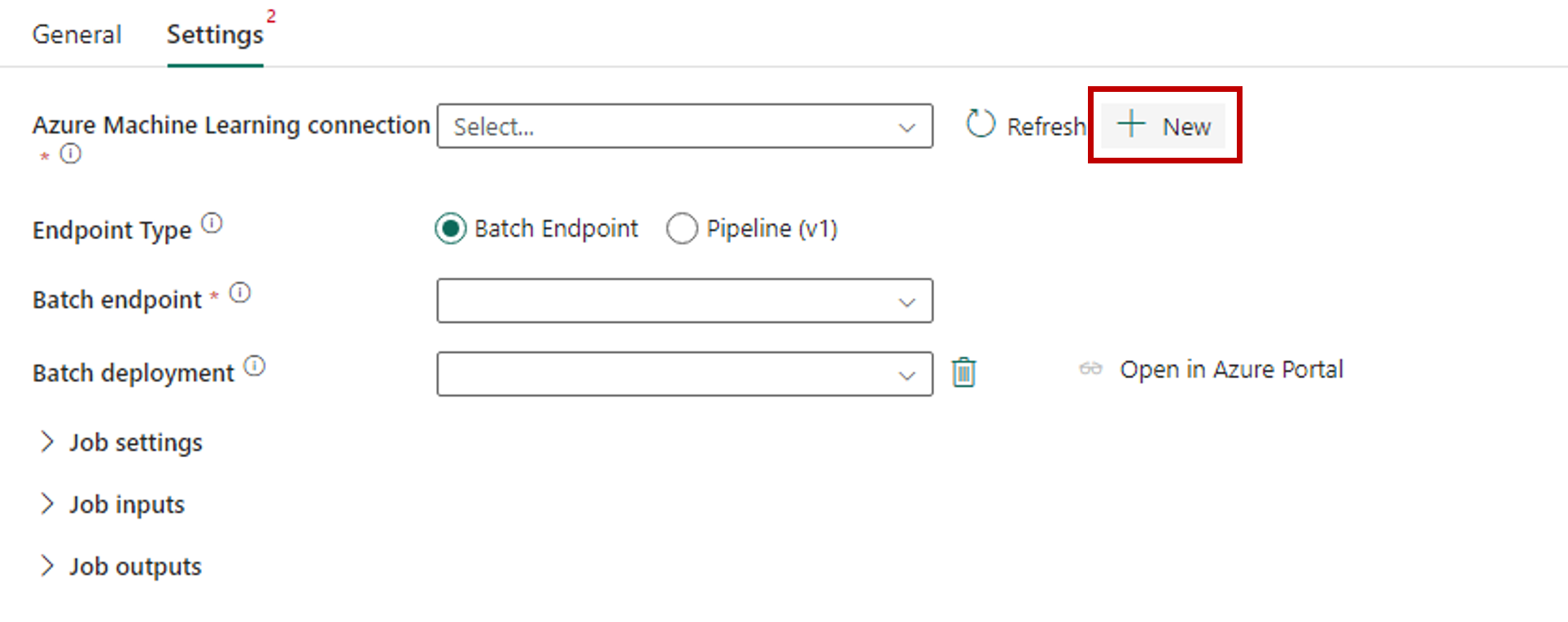 Captura de pantalla de la sección de configuración de la actividad que muestra cómo crear una conexión.