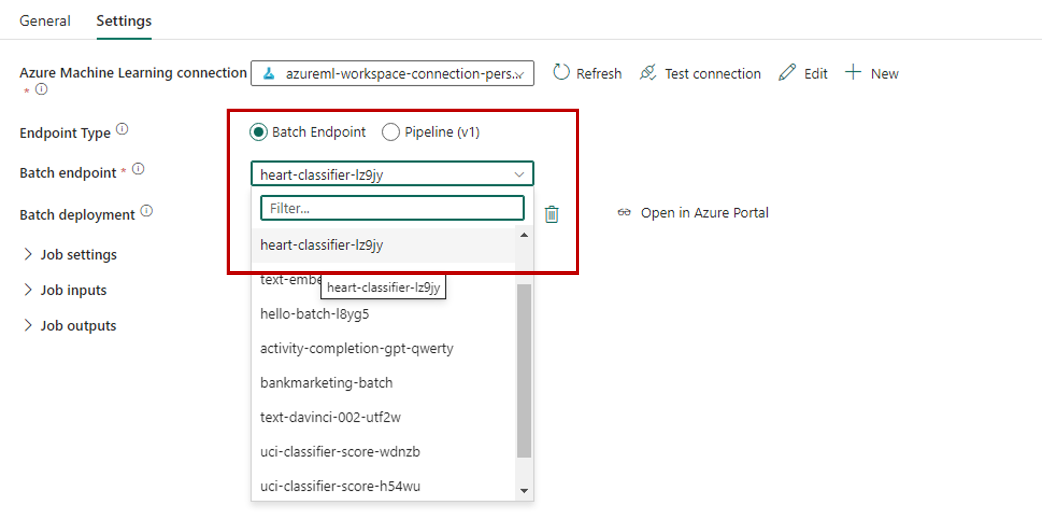 Captura de pantalla que muestra cómo seleccionar un punto de conexión una vez configurada una conexión.