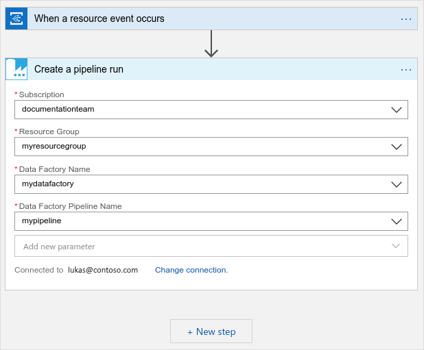 Captura de pantalla que muestra el panel Create a pipeline run (Crear una ejecución de canalización) con varios valores.