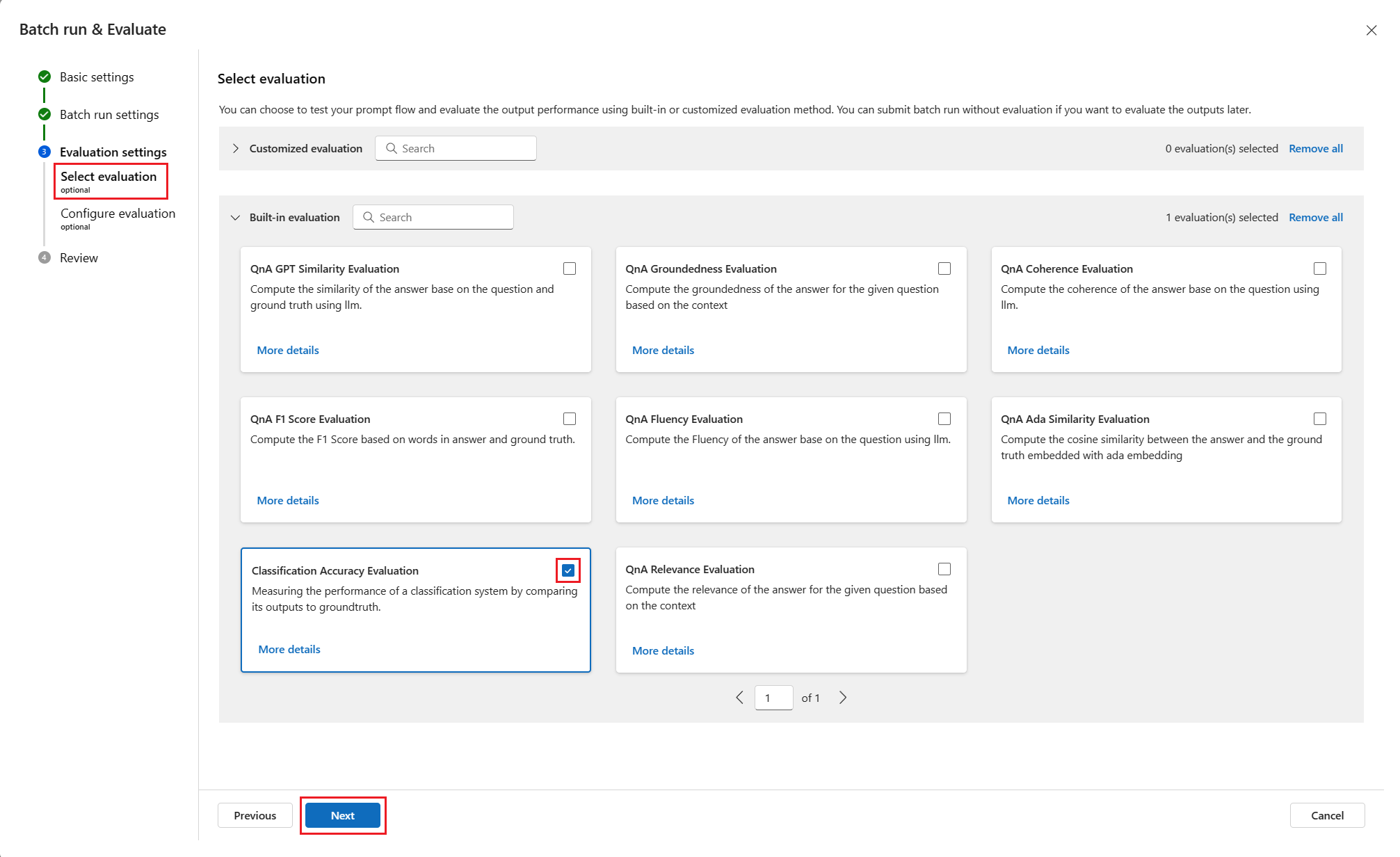 Captura de pantalla de la clasificación web que muestra la ejecución por lotes y la evaluación en los métodos de evaluación.