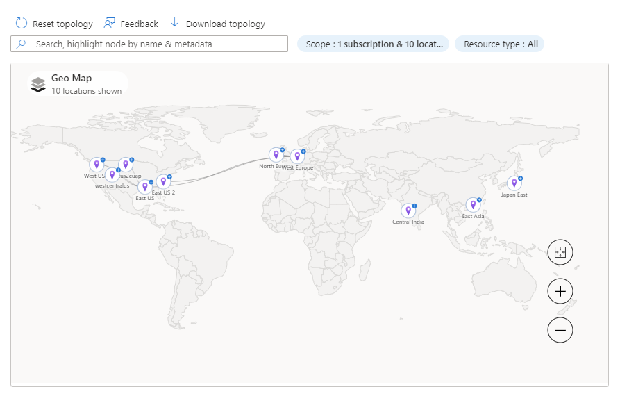 Captura de pantalla que muestra la topología de Network Insights.