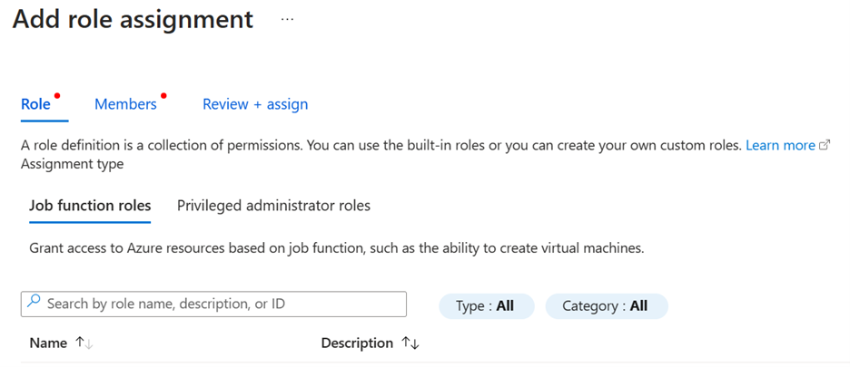 Captura de pantalla de la página para agregar un rol en la vista de Azure Portal del centro de Azure AI.