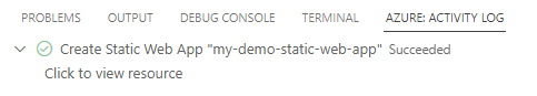 Captura de pantalla del registro de actividad en Visual Studio Code.