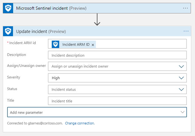 Captura de pantalla de un ejemplo de flujo de actualización simple desencadenador de incidentes.
