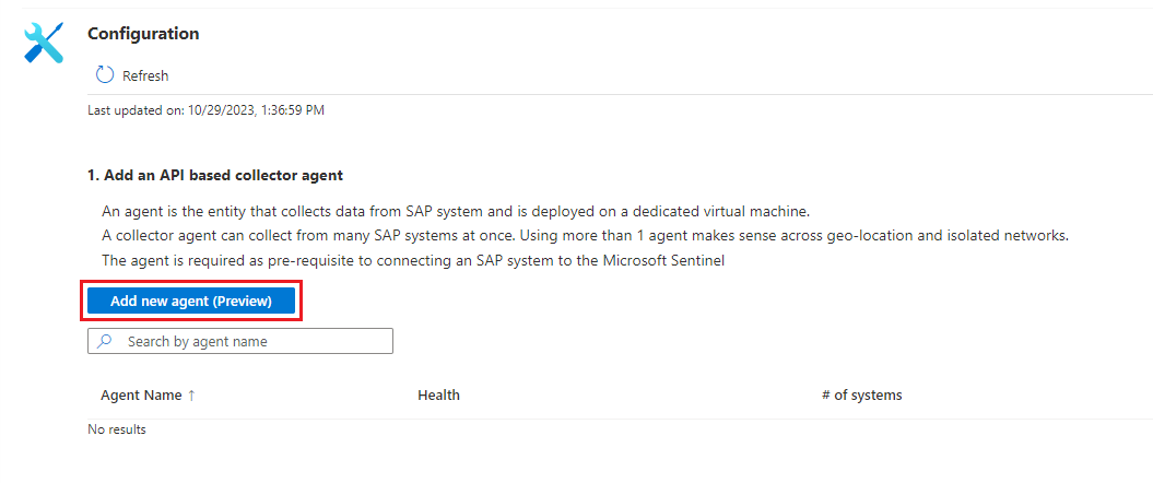 Captura de pantalla de las instrucciones para agregar un agente de recopilador basado en la API de SAP.