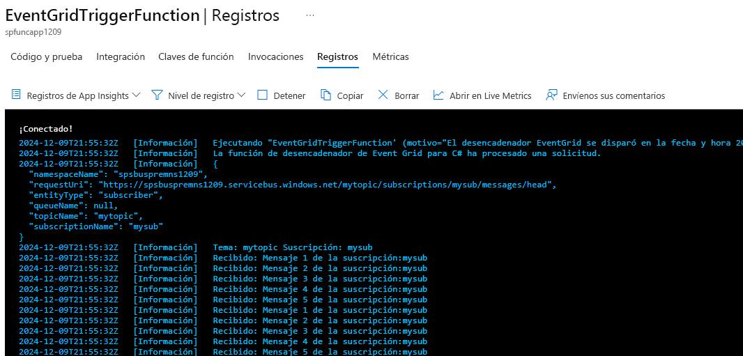 Recorte de pantalla que muestra la pestaña Registros de una función de Azure.