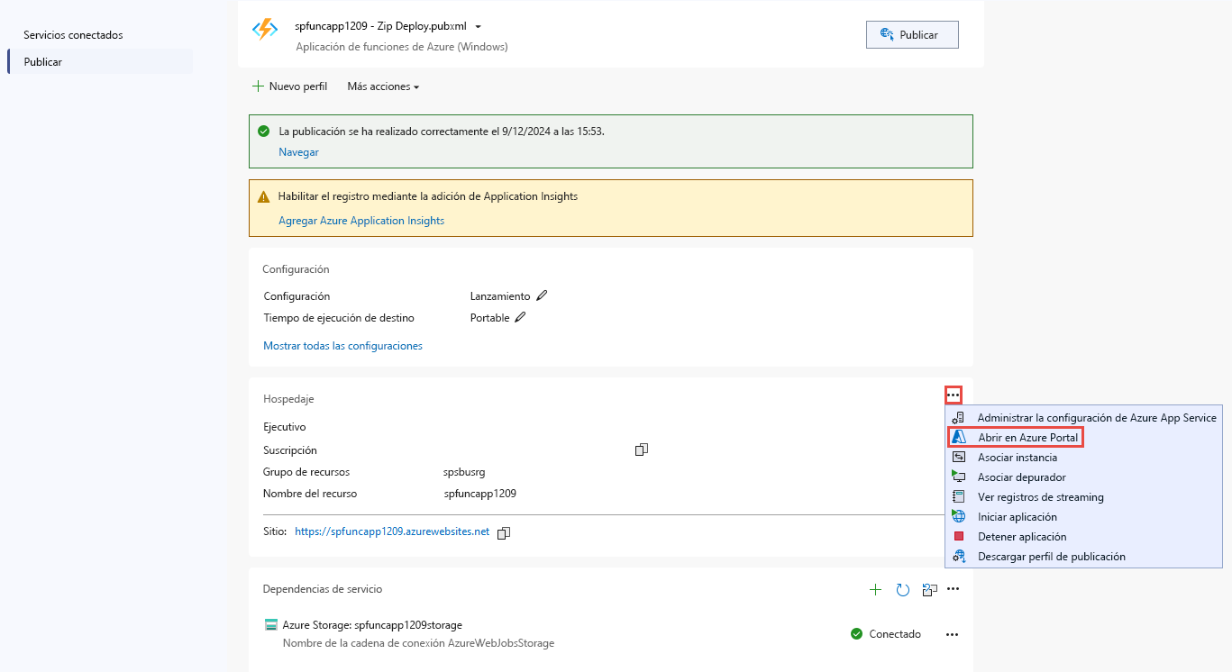 Recorte de pantalla que muestra la página Publicar en Visual Studio.