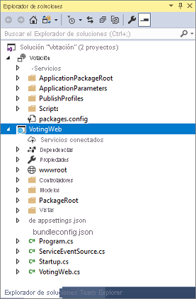 Captura de pantalla que muestra el Explorador de soluciones después de crear la aplicación mediante el servicio de API web ASP.NET Core.