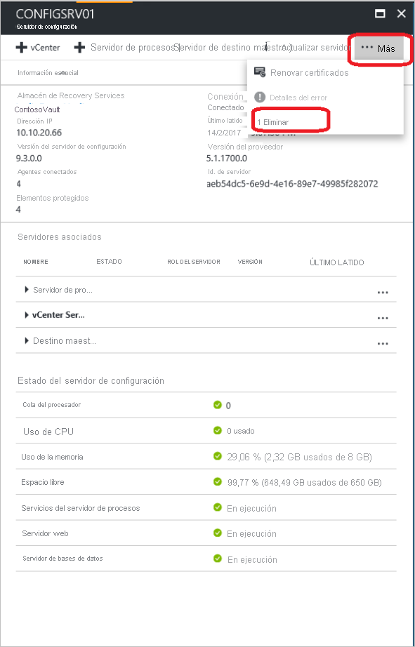 Eliminación de un servidor de configuración