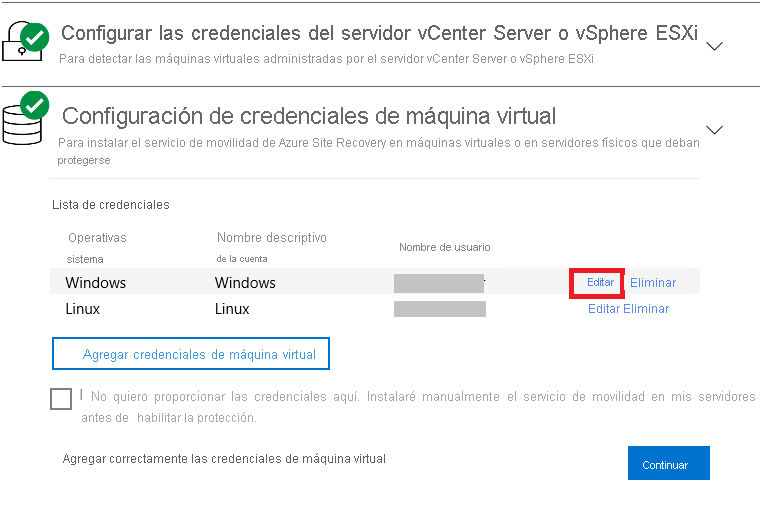 Modificación de las credenciales de Mobility Service