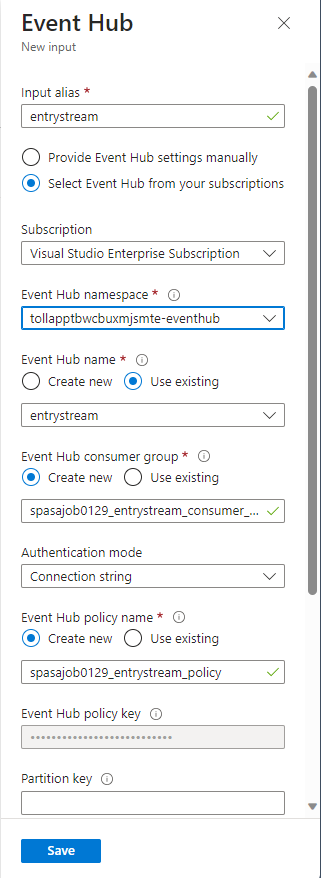 Screenshot that shows the selection of the input event hub.