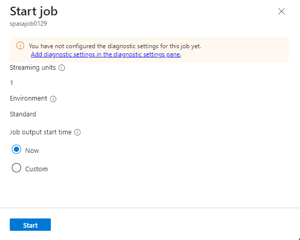 Screenshot that shows the selection of Start job page.
