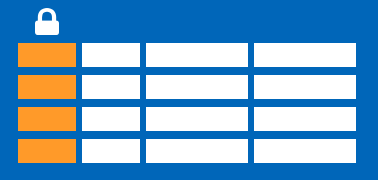 Diagrama que muestra una tabla esquemática con la primera columna dirigida por un candado cerrado y sus celdas un color naranja mientras que las otras columnas son celdas blancas.