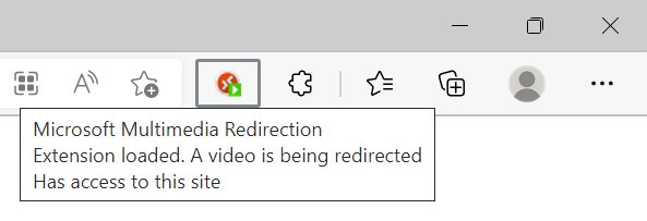Captura de pantalla de la extensión de redireccionamiento multimedia en la barra de extensiones de Microsoft Edge.