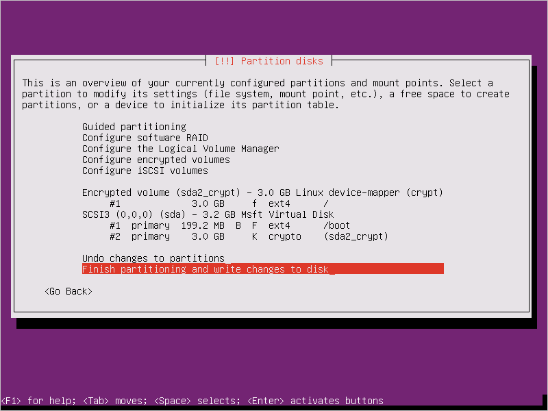 Configuración de Ubuntu 16.04: finalización de la creación de particiones