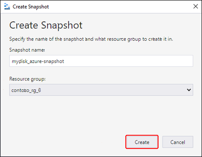 Captura de pantalla del cuadro de diálogo Create Snapshot (Crear instantánea) del Explorador de Azure Storage.