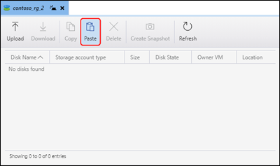 Captura de pantalla del Explorador de Azure Storage que resalta la ubicación del botón Pegar.