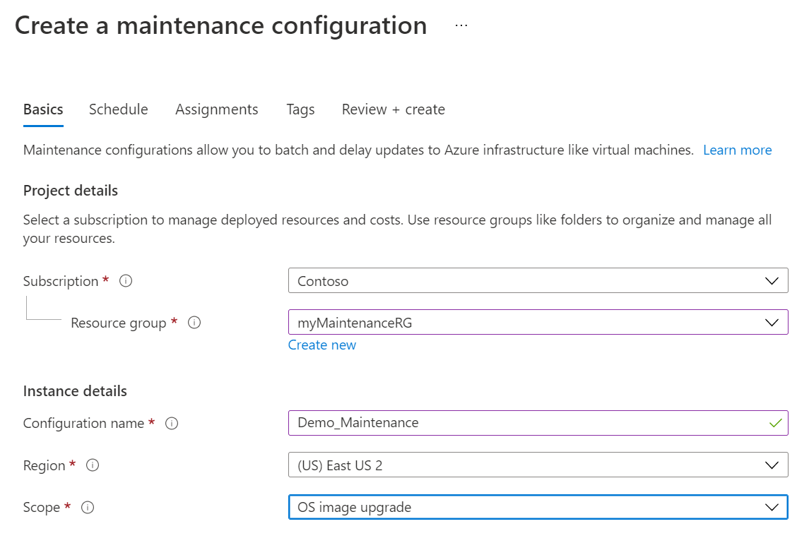 Captura de pantalla en la que se muestran los elementos básicos de las configuraciones de mantenimiento