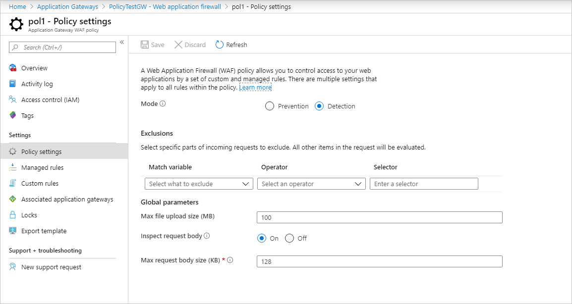 Configuración de directiva de WAF