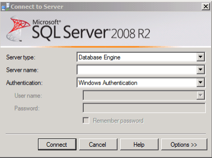 pantalla de inicio de sesión de SQL Server