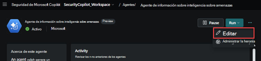 Edición de la opción del agente