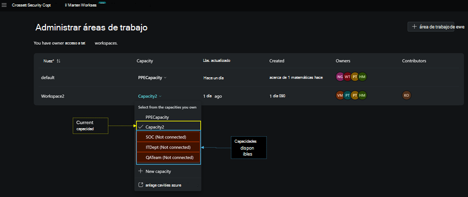 Imagen de la página de asignación y cambio de capacidades.