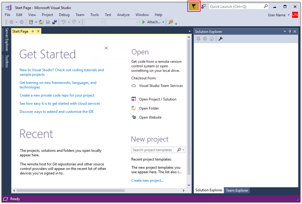 Captura de pantalla de la marca de notificación de Visual Studio.