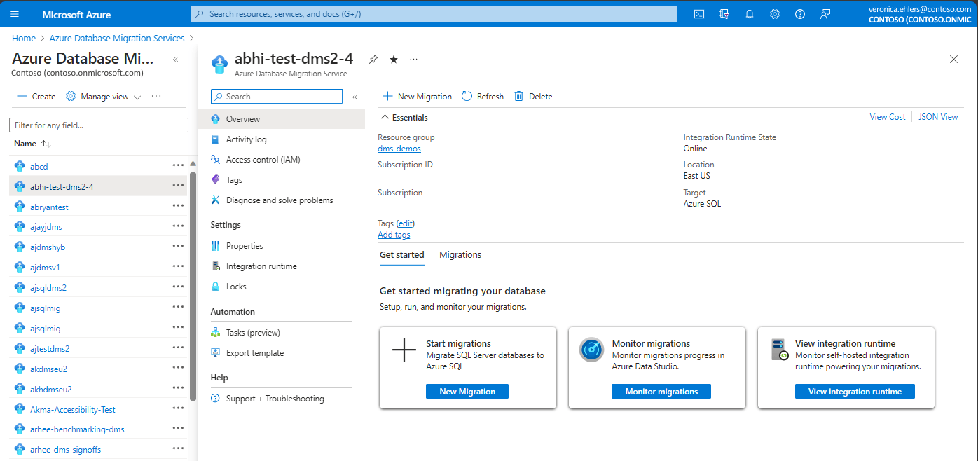Captura de pantalla que muestra la información general de Database Migration Service.