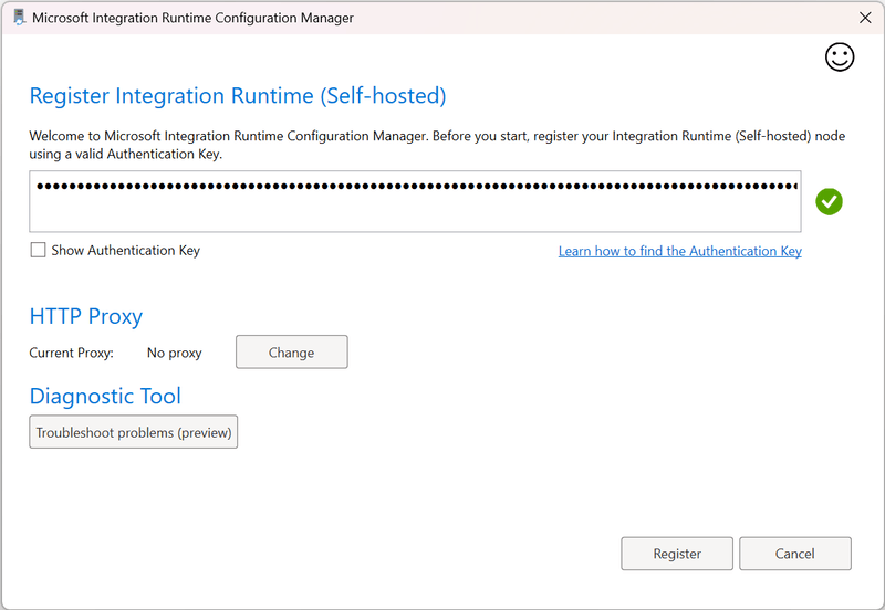 Captura de pantalla que resalta la tabla de claves de autenticación en el asistente.