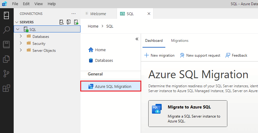 Captura de pantalla que muestra el menú de servidor de Azure Data Studio.